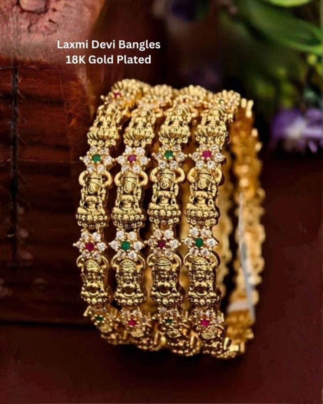 Kundan Gold Plated Temple Laxmi Devi Bangles (set of 4 ) 