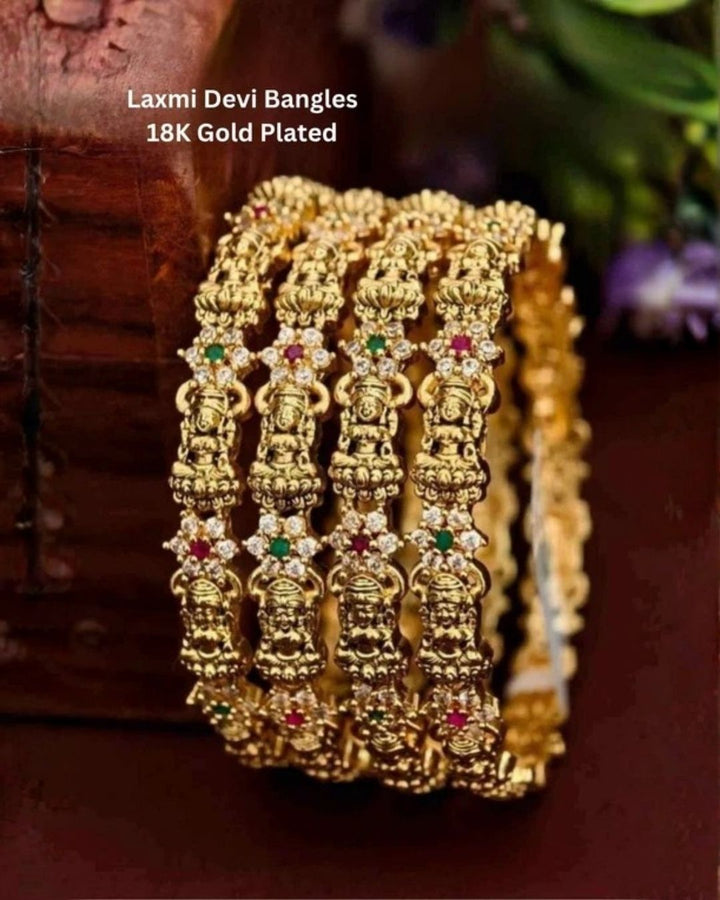 Kundan Gold Plated Temple Laxmi Devi Bangles (set of 4 ) 