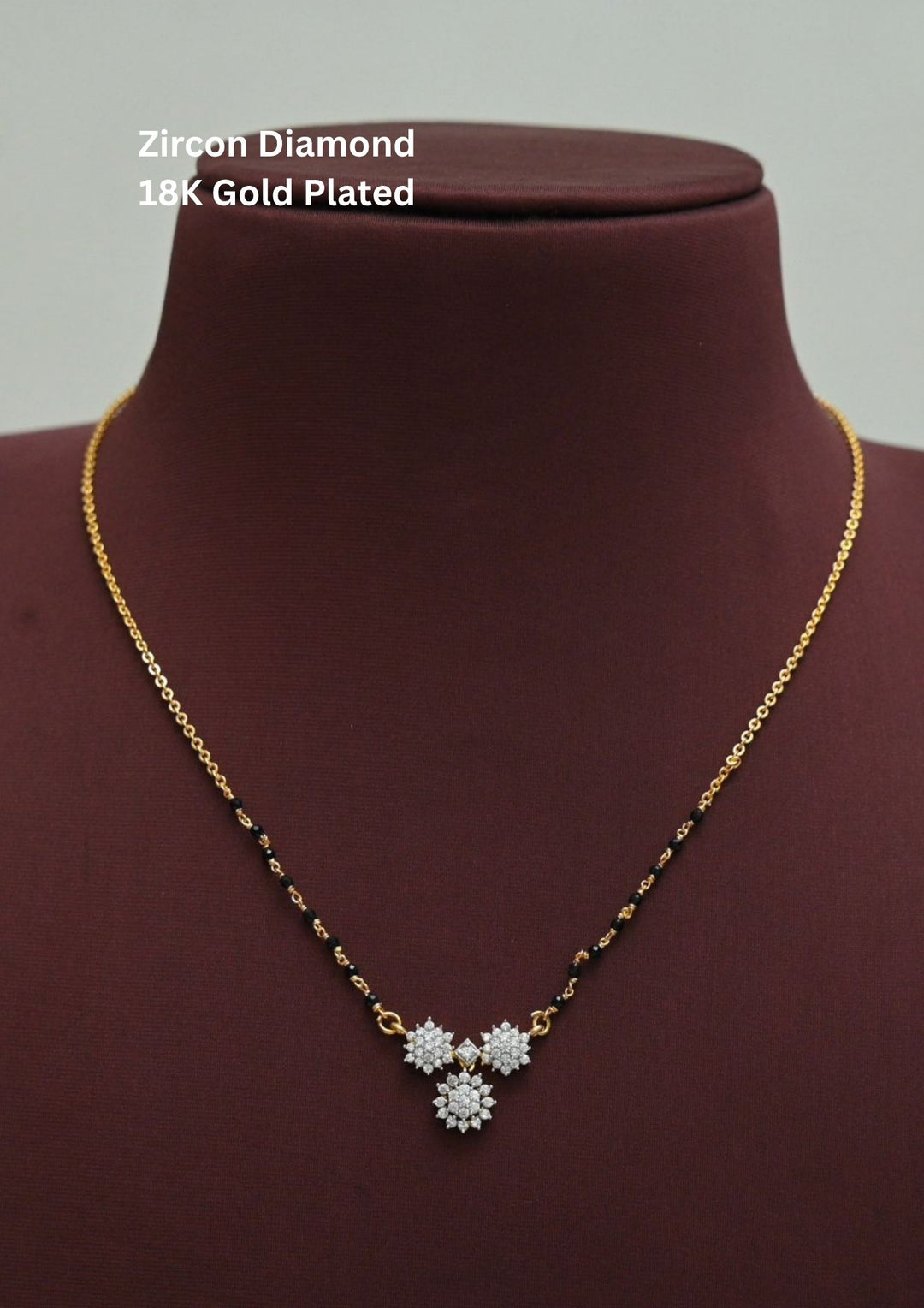 18k Gold Plated Zircoin Diamond mangalsutra designed with zircon stones in floral pattern and this is ideal for dailywear  skin friendly anti tarnish and liftime warranty