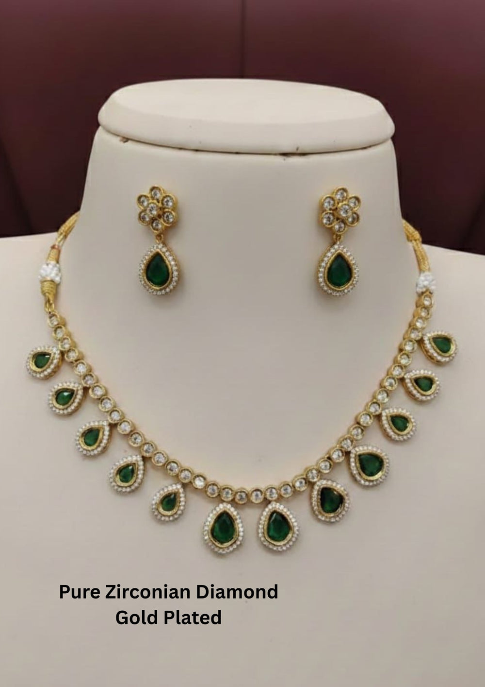 Pure zirconian diamond gold Plated panchaloham emerald and ruby Necklace sets