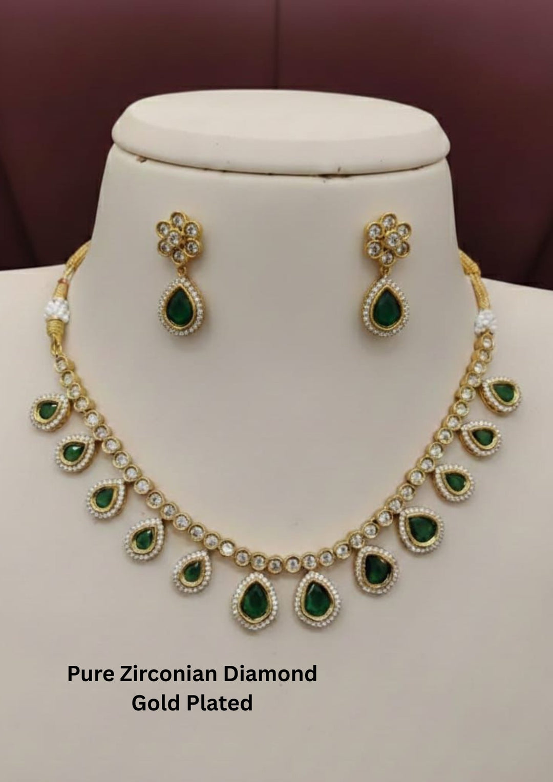 Pure zirconian diamond gold Plated panchaloham emerald and ruby Necklace sets