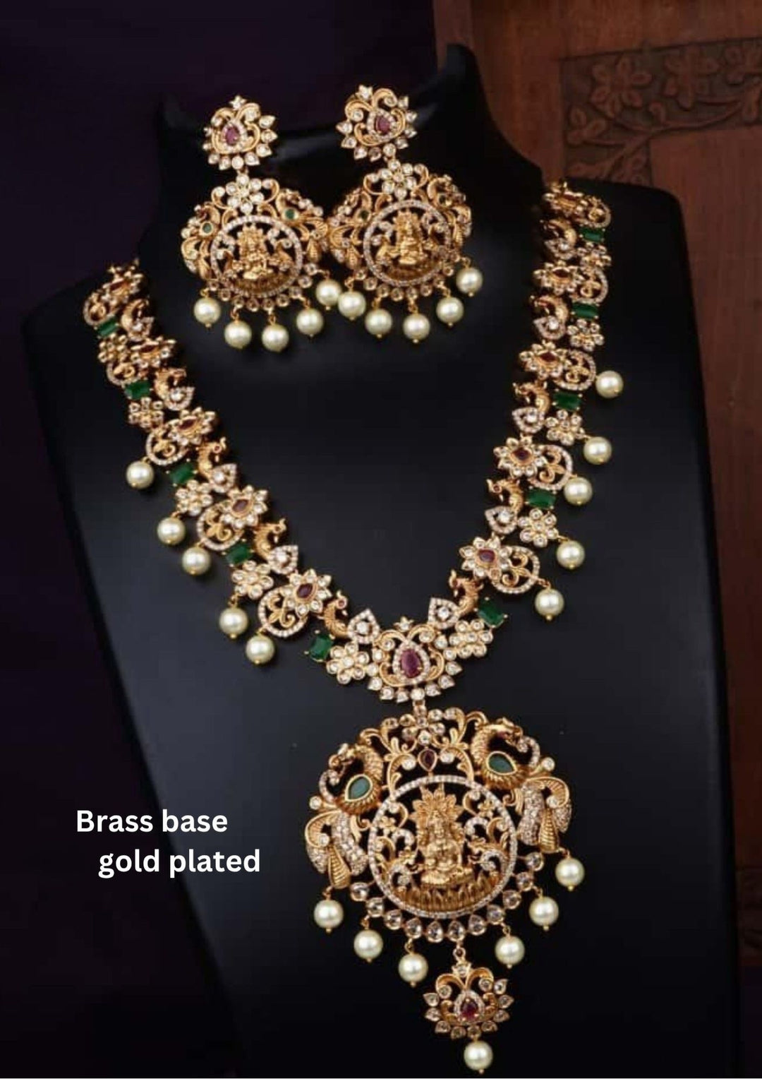 Gold Plated Lakshmi Necklace with Earrings