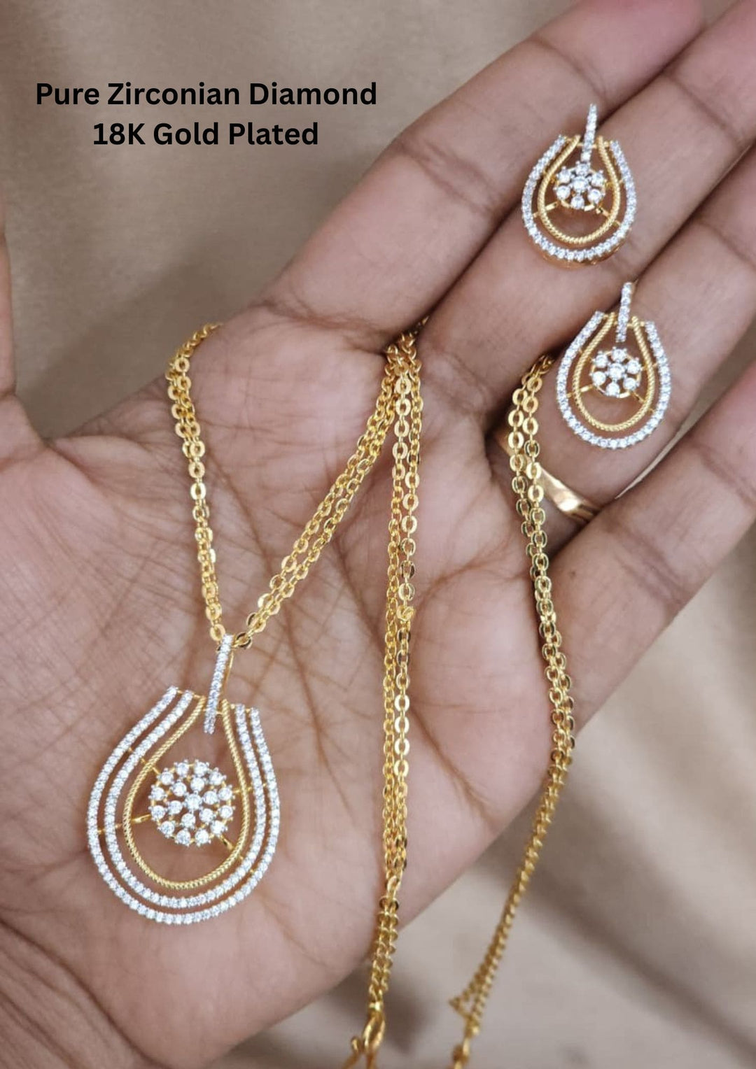 Gold necklace and earrings Pure Zirconian Diamond 18K Gold Plated