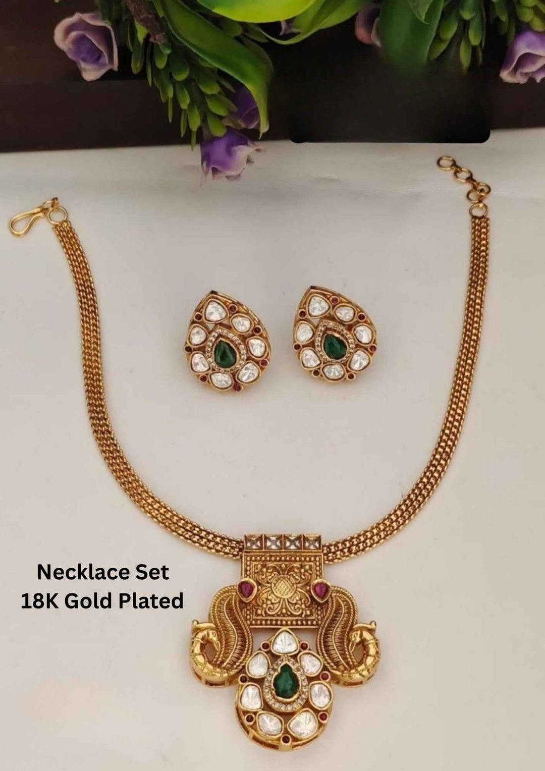Gold necklace set with chain pendant and earrings