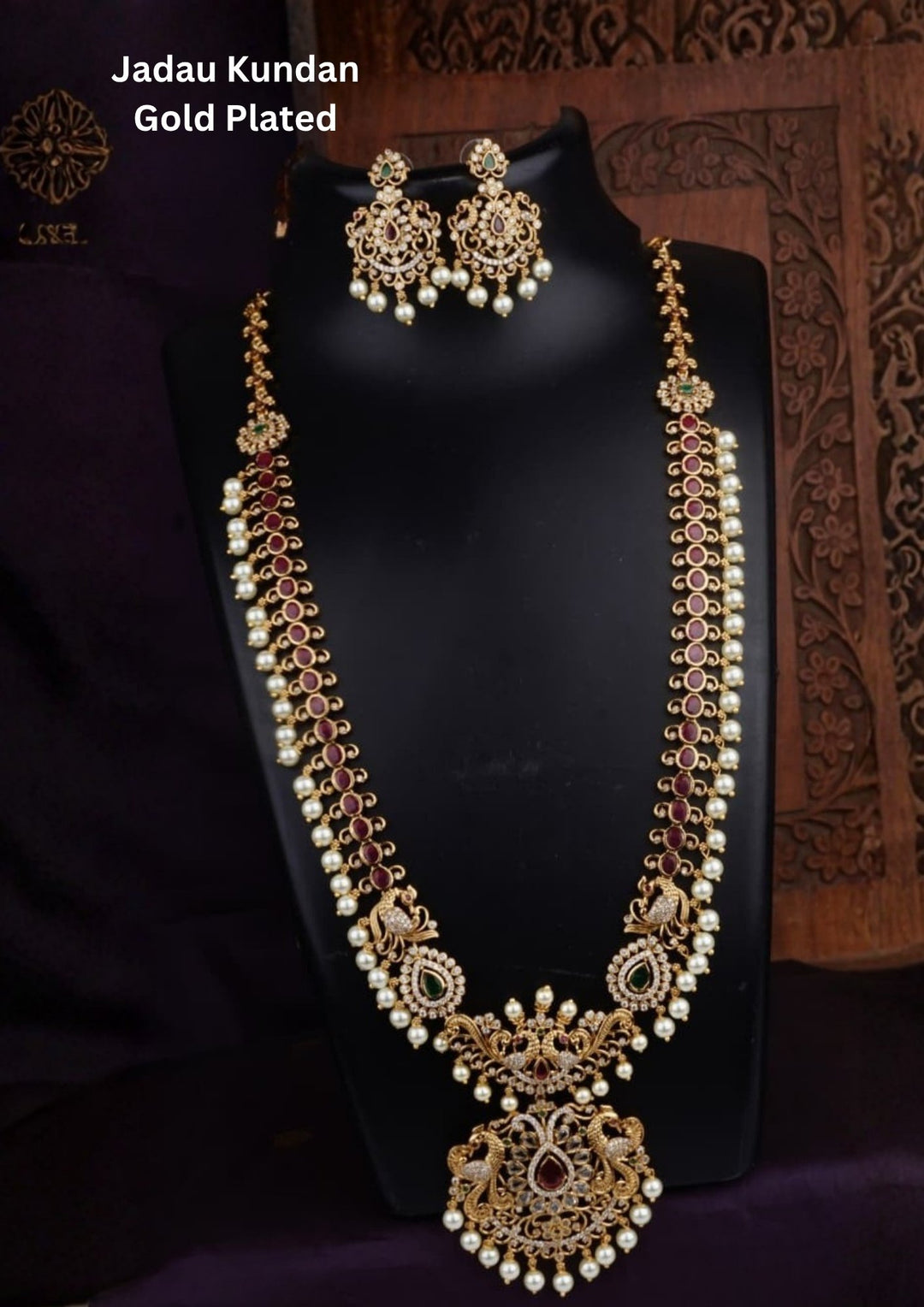 Gold plated Jadau  peacock Necklace  skinsafe ideal for weddings and Festivals like Ponga ,Diwali also comes with anti tarnish