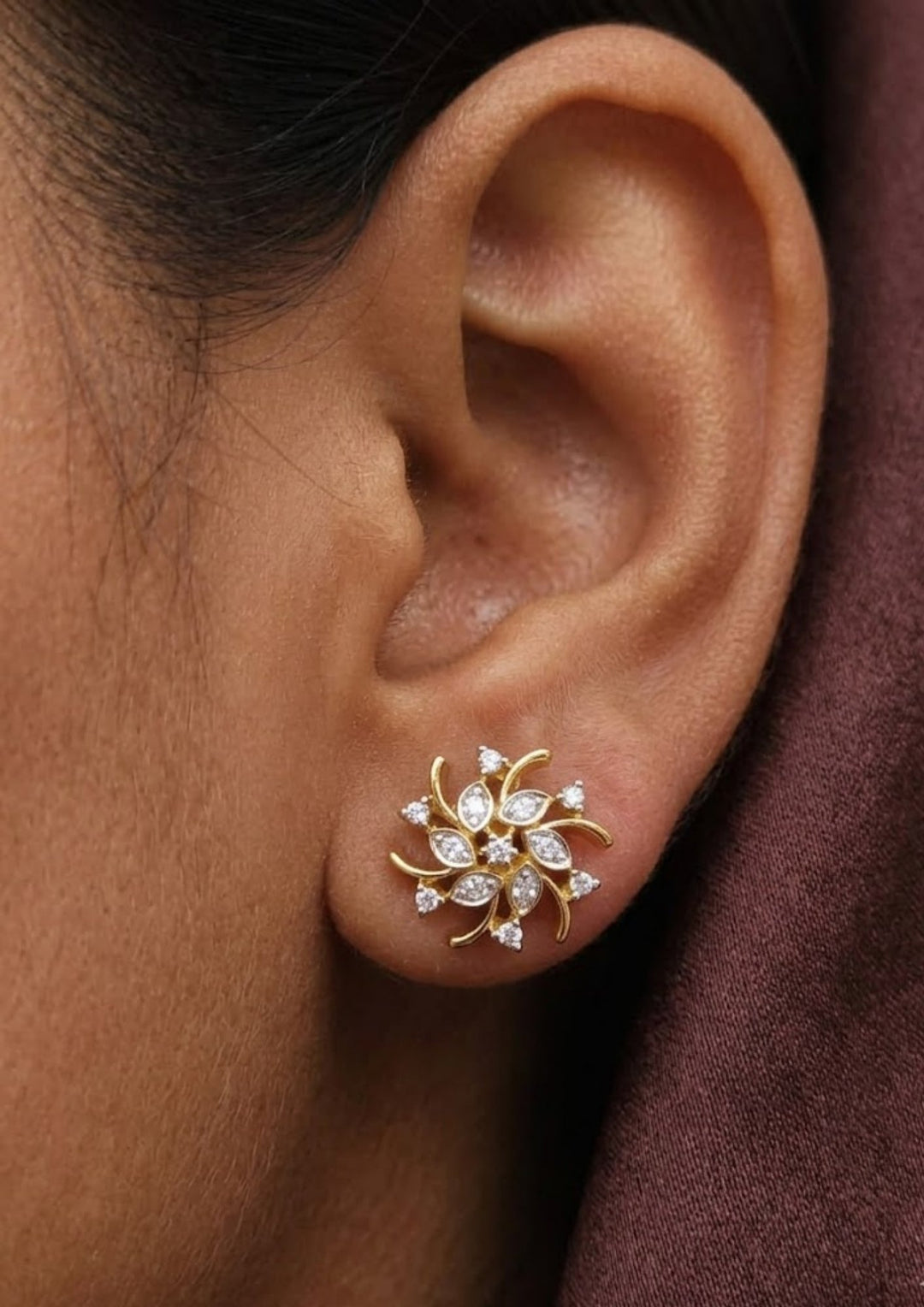 Pure zirconian diamond Gold plated  studs 