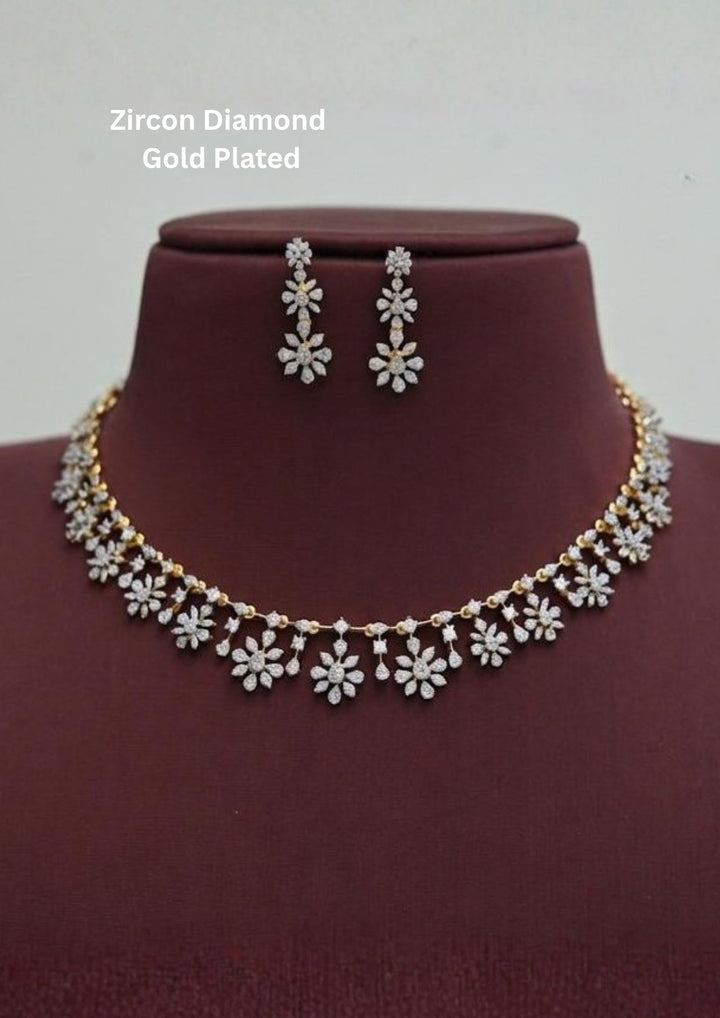 Zircon Diamond Gold Plated Flower necklace for modern and stylish look 