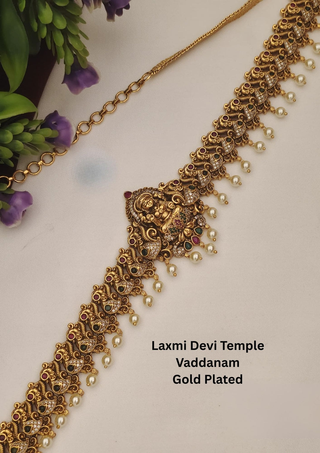 Gold plated hipbelt with Laxmi devi temple jewelry 