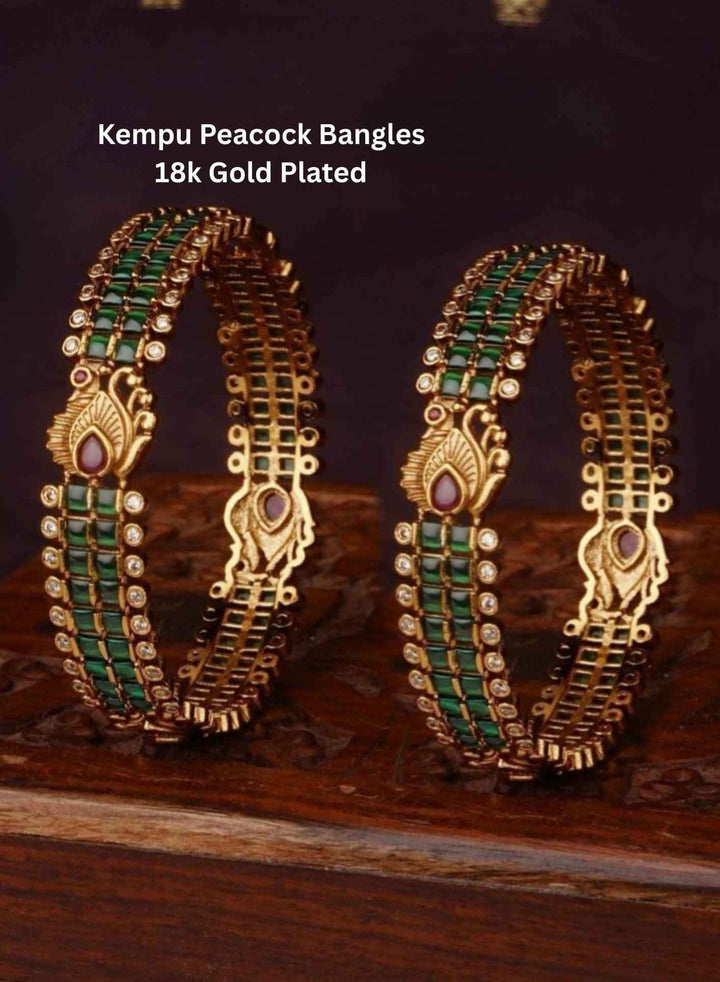 Kundan gold plated peacock bangles for traditional look