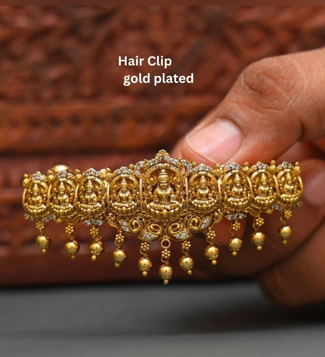 Lakshmi gold plated temple hair clip for traditional wear