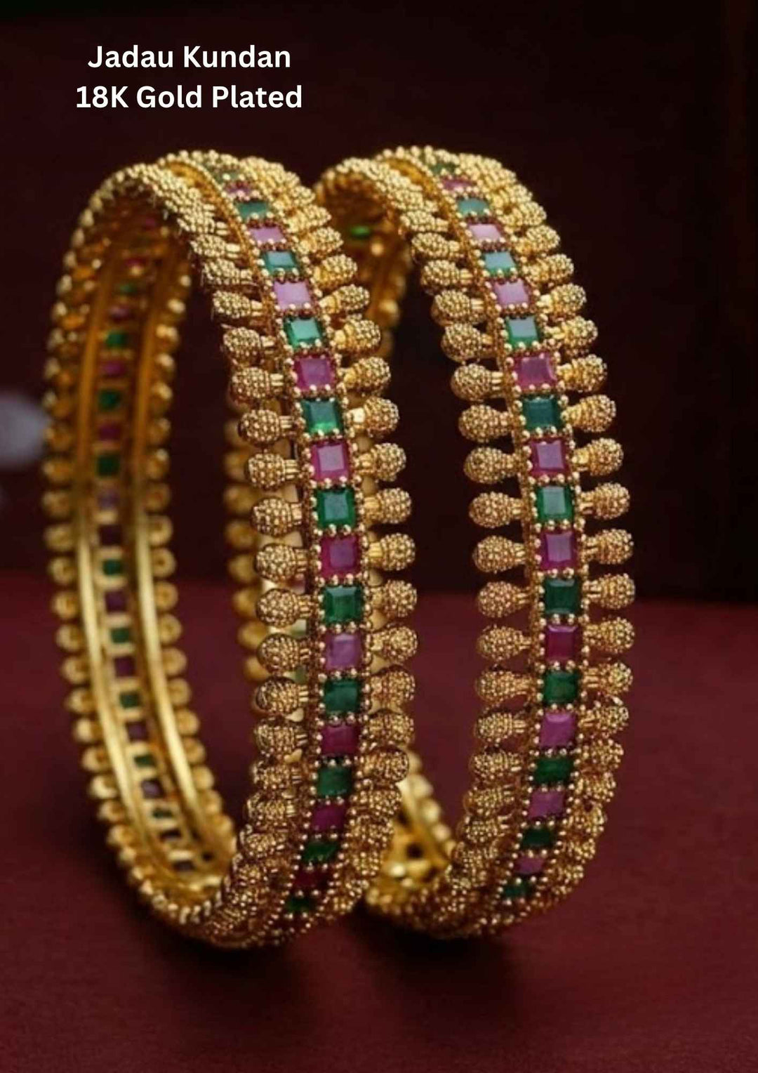 Gold-plated bangles with gemstones