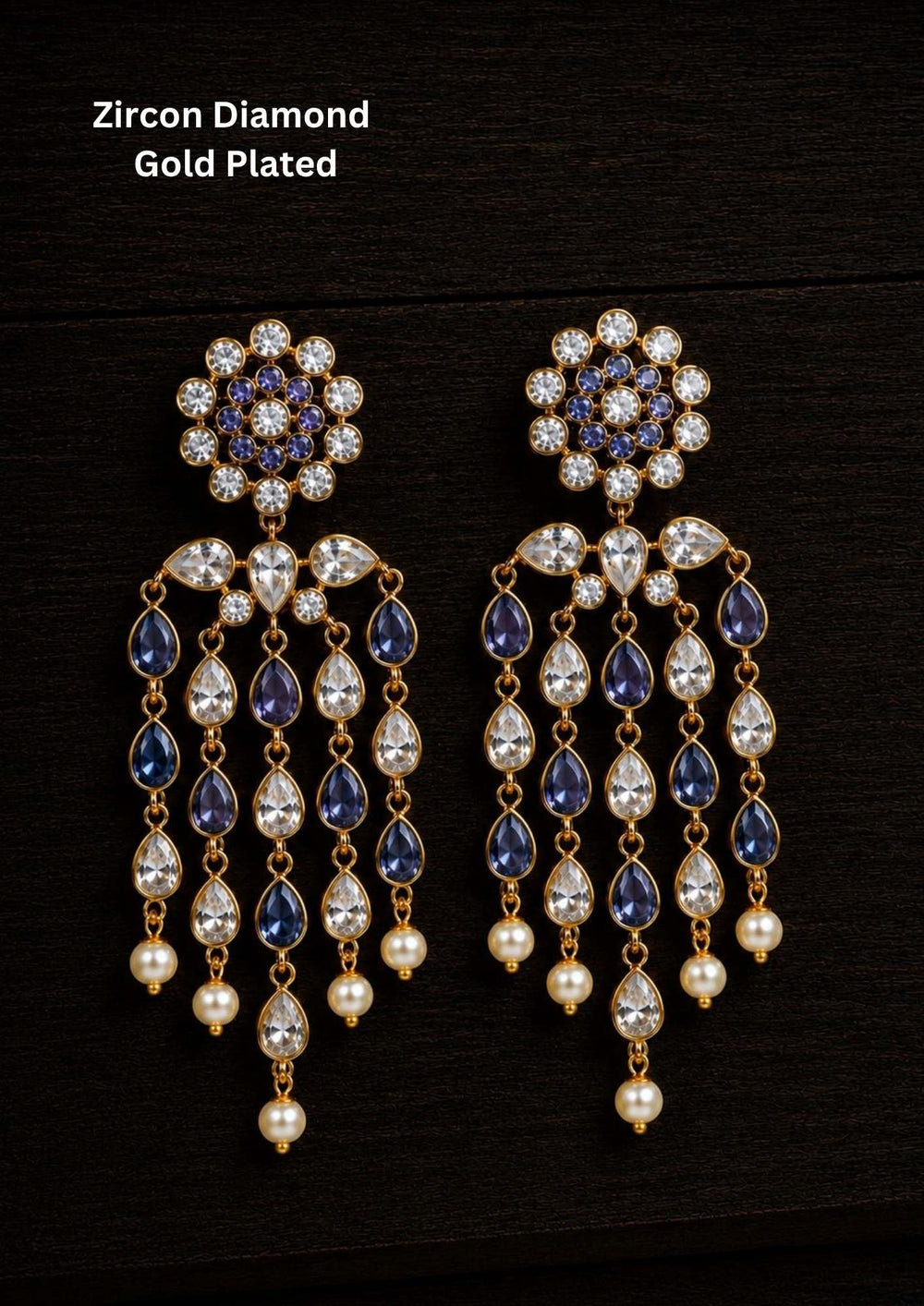 Gold-plated zircon diamond earrings with blue and white stones featuring colorful zircon stone options, simple elegant drop design, premium gold plated finish, lightweight structure, sweat resistant coating, anti-fade polish, and skin-friendly wear suitable for daily use, office wear, festivals, and casual wear, daily wear. -- green
