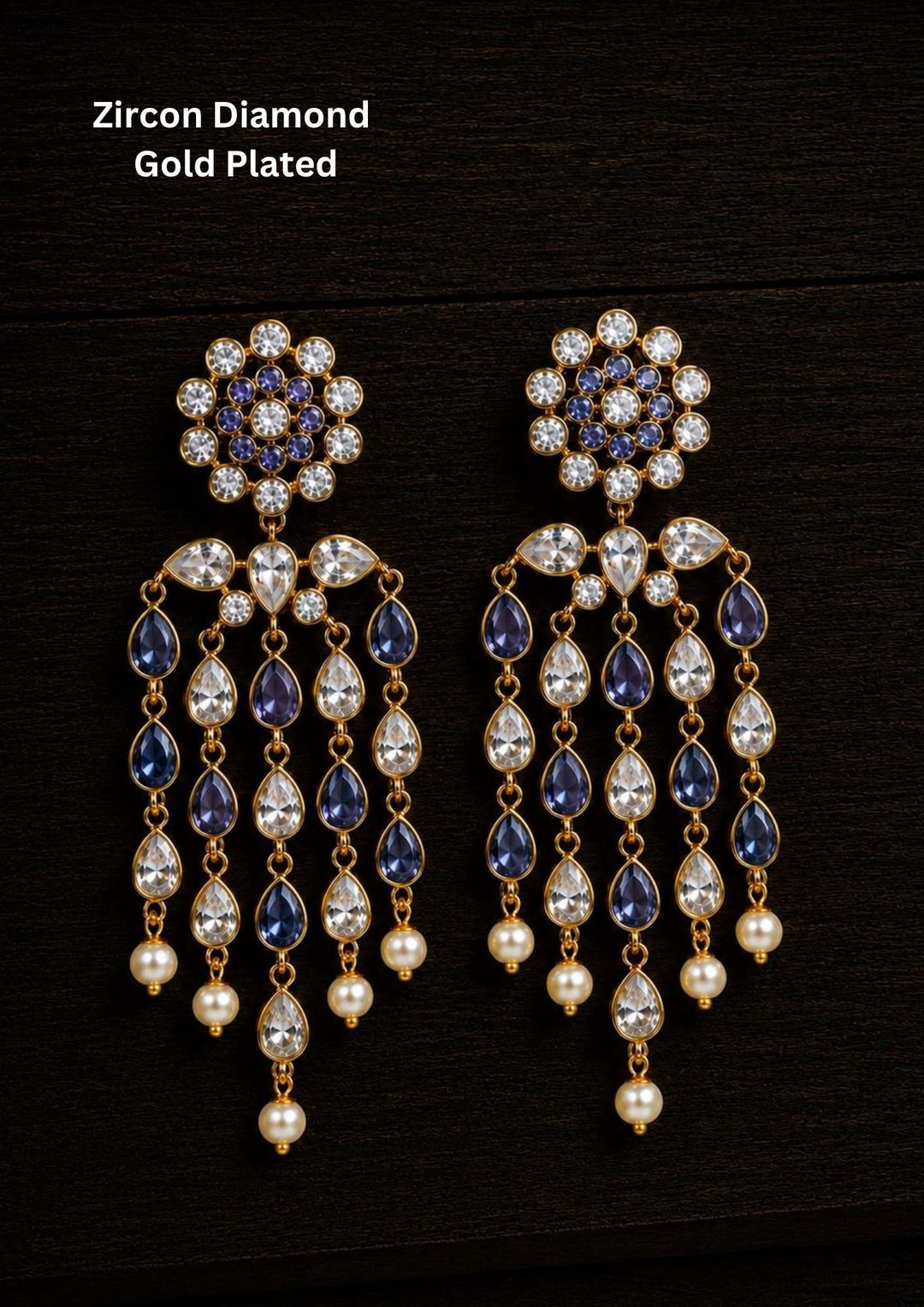 Gold-plated zircon diamond earrings with blue and white stones featuring colorful zircon stone options, simple elegant drop design, premium gold plated finish, lightweight structure, sweat resistant coating, anti-fade polish, and skin-friendly wear suitable for daily use, office wear, festivals, and casual wear, daily wear. -- green

