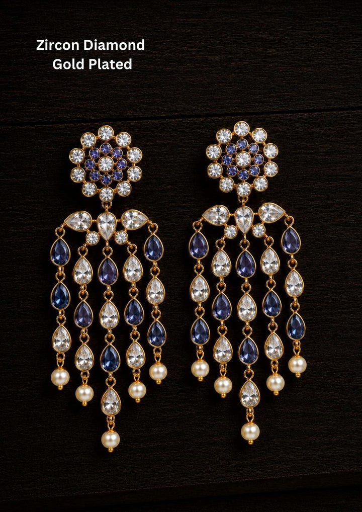 Gold-plated zircon diamond earrings with blue and white stones featuring colorful zircon stone options, simple elegant drop design, premium gold plated finish, lightweight structure, sweat resistant coating, anti-fade polish, and skin-friendly wear suitable for daily use, office wear, festivals, and casual wear, daily wear. -- green
