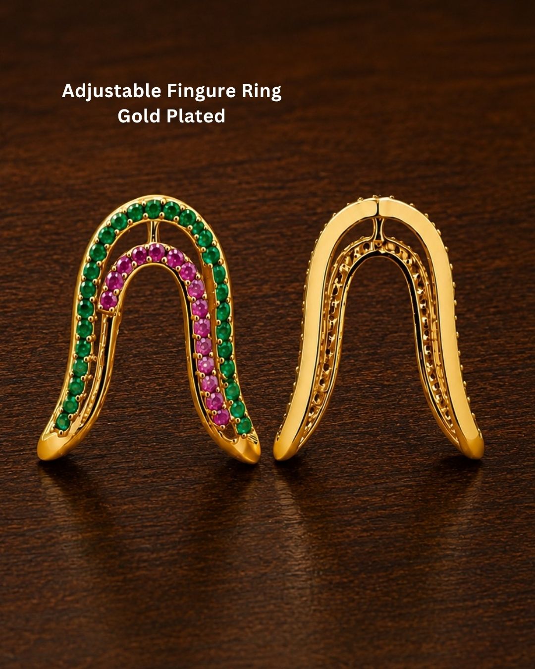 Beautiful U-shaped gold plated earrings featuring intricate green and ruby-colored stone work and a sleek polished design. Perfect for daily wear, festive occasions, traditional outfits, parties, and gifting.