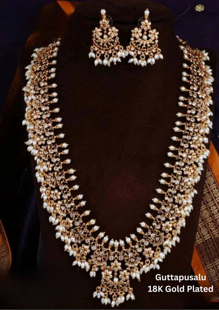 Guttapusalu Rice Beads Haram(Necklace) With Earrings