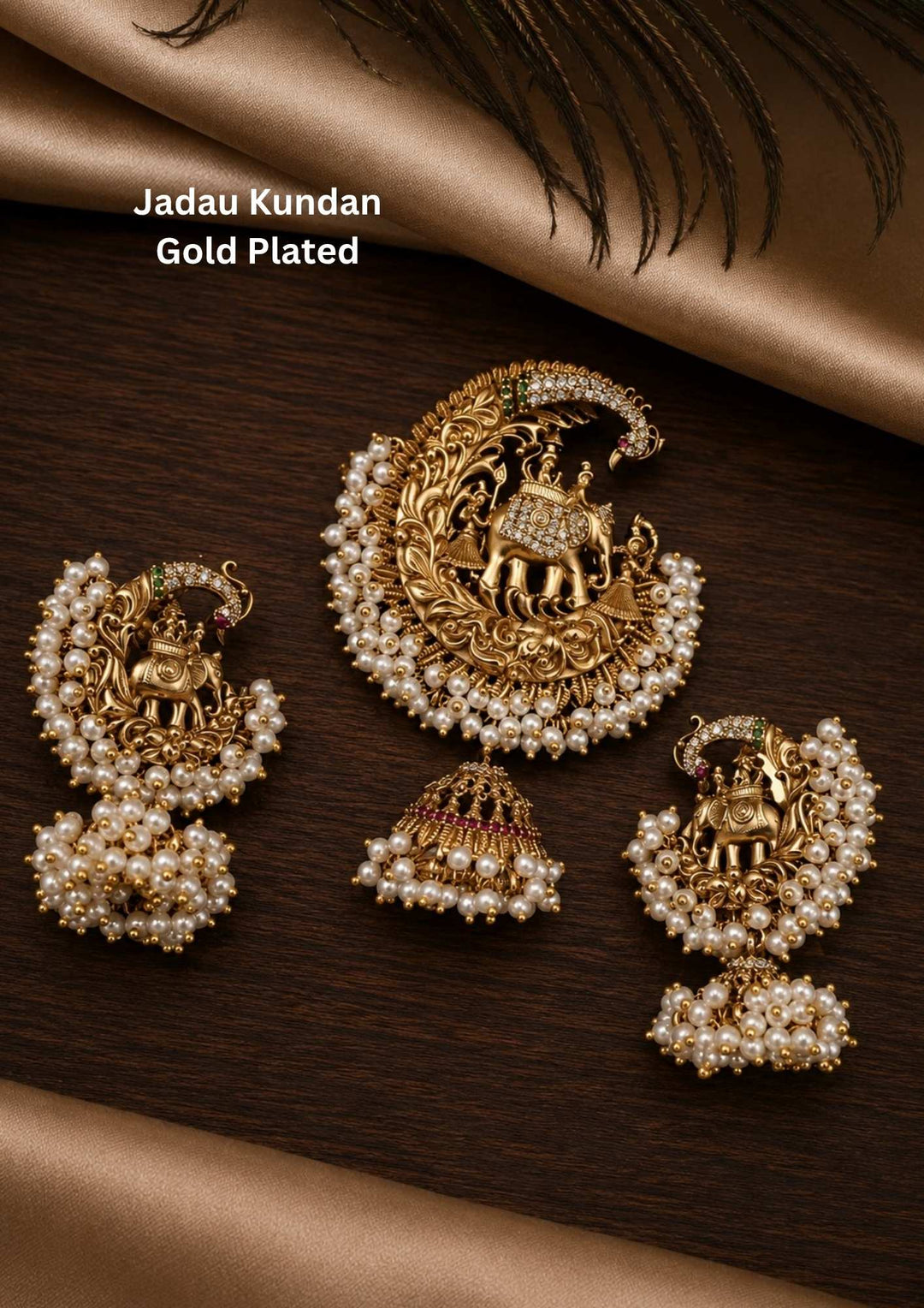 Gold Plated Guttapusalu Temple Closed Hook Pendant Set — lightweight for weddings and festivals. Skin-safe, anti-fade. Free returns and COD. Shop at Zevana.
