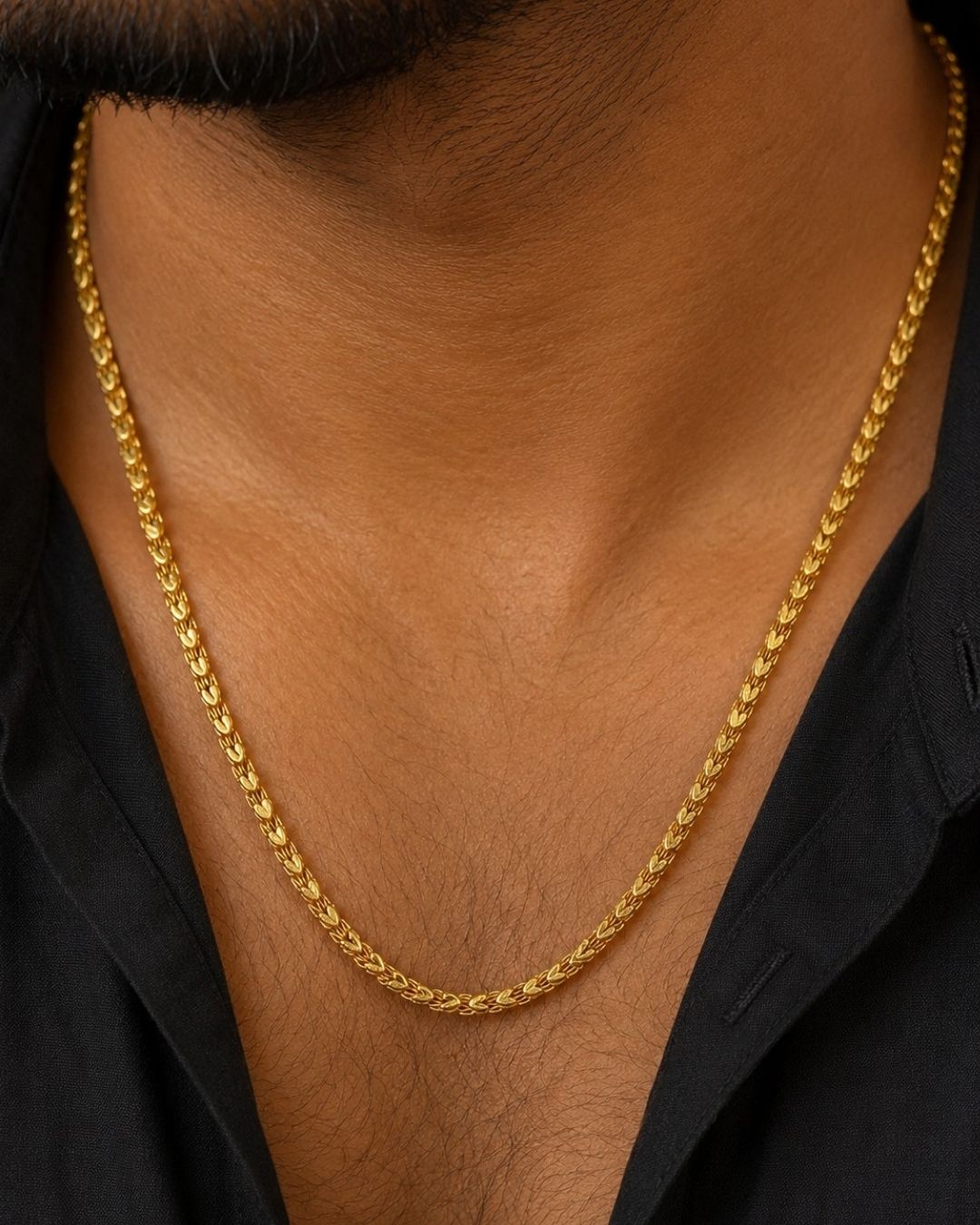 Beautiful gold plated long chain featuring intricate leaf-inspired links and a refined woven design. Perfect for traditional wear, festive occasions, daily wear, layering, and gifting.