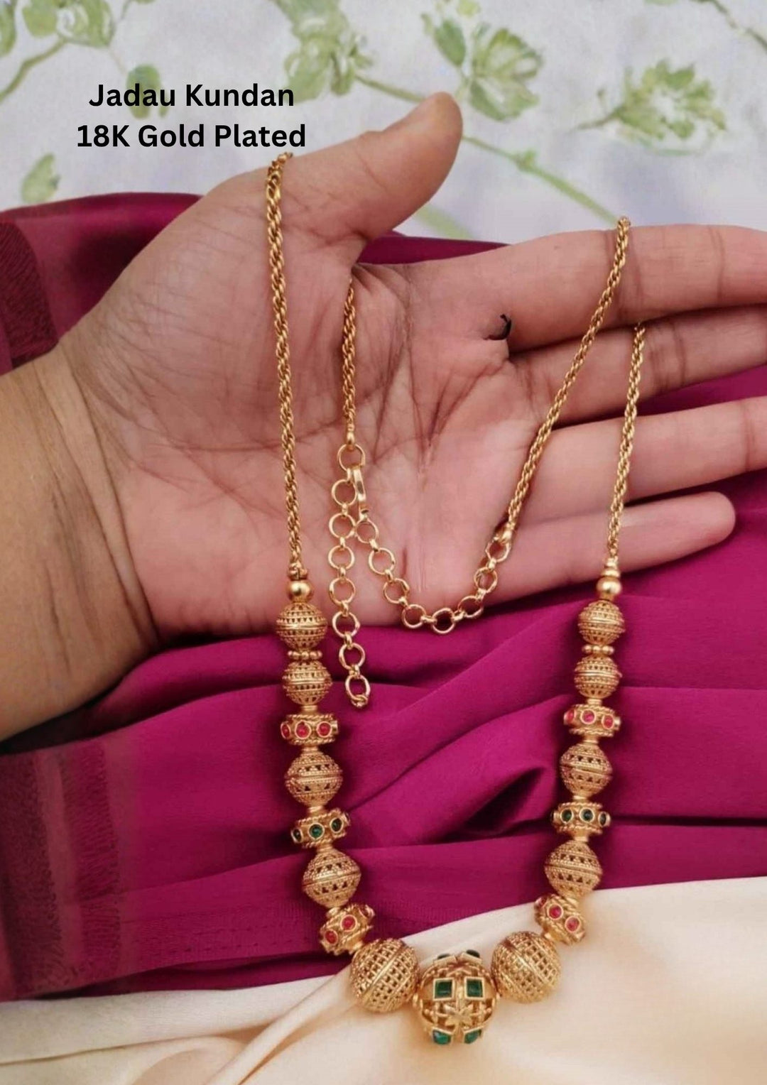 Jadau Kundan Gold Plated Necklace with Beadwork