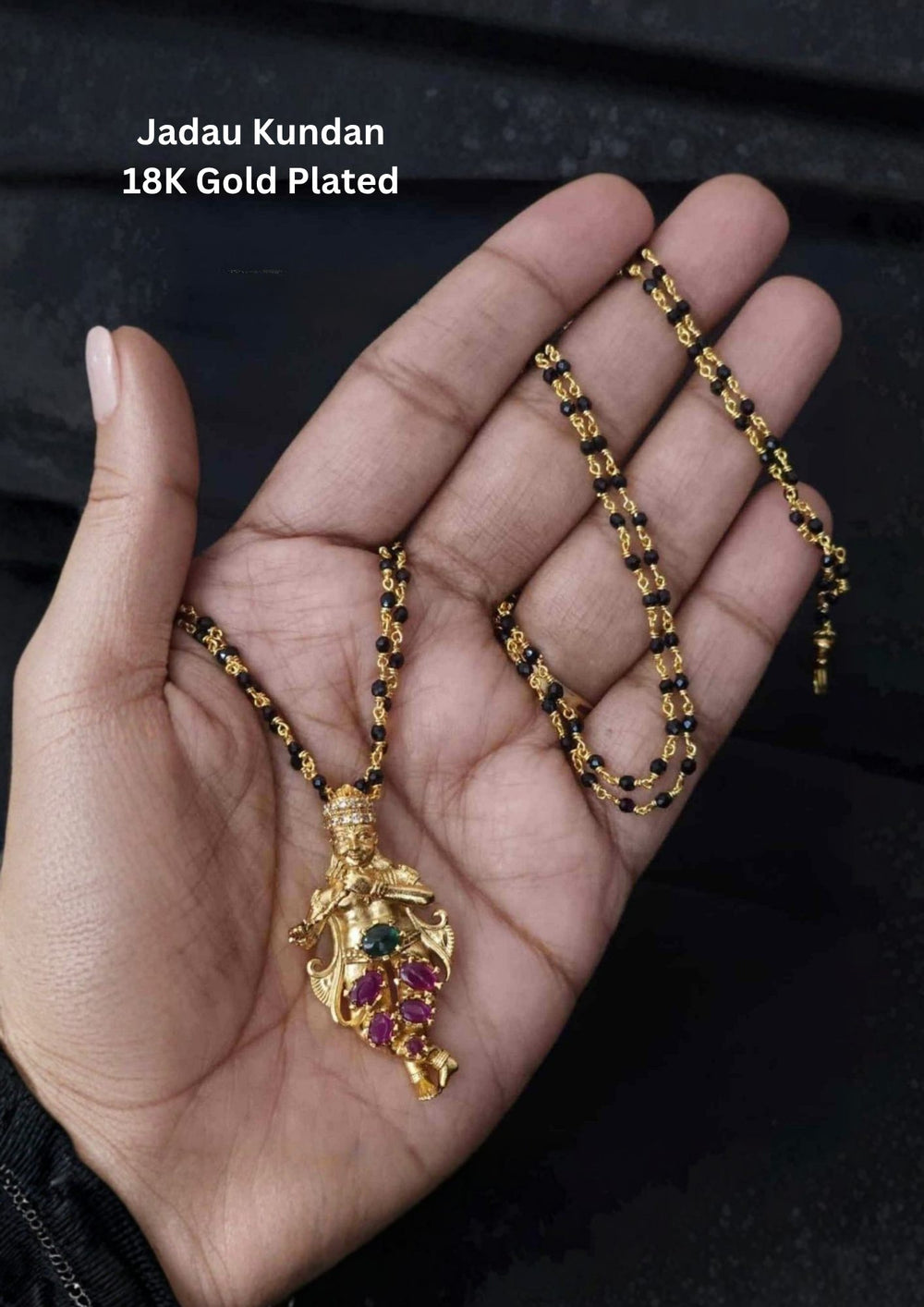 Jadau Kundan Gold Plated Temple Krishna Gold Plated Mangalsutra 