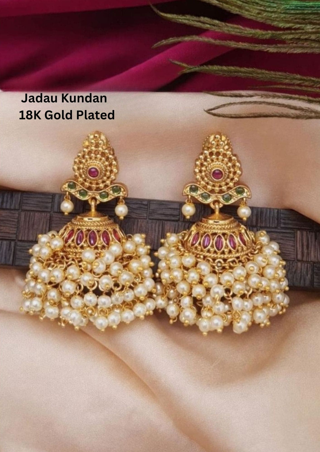 Jadau Kundan Gold Plated Beads Lightweight Jhumkas (Guttapusallu)