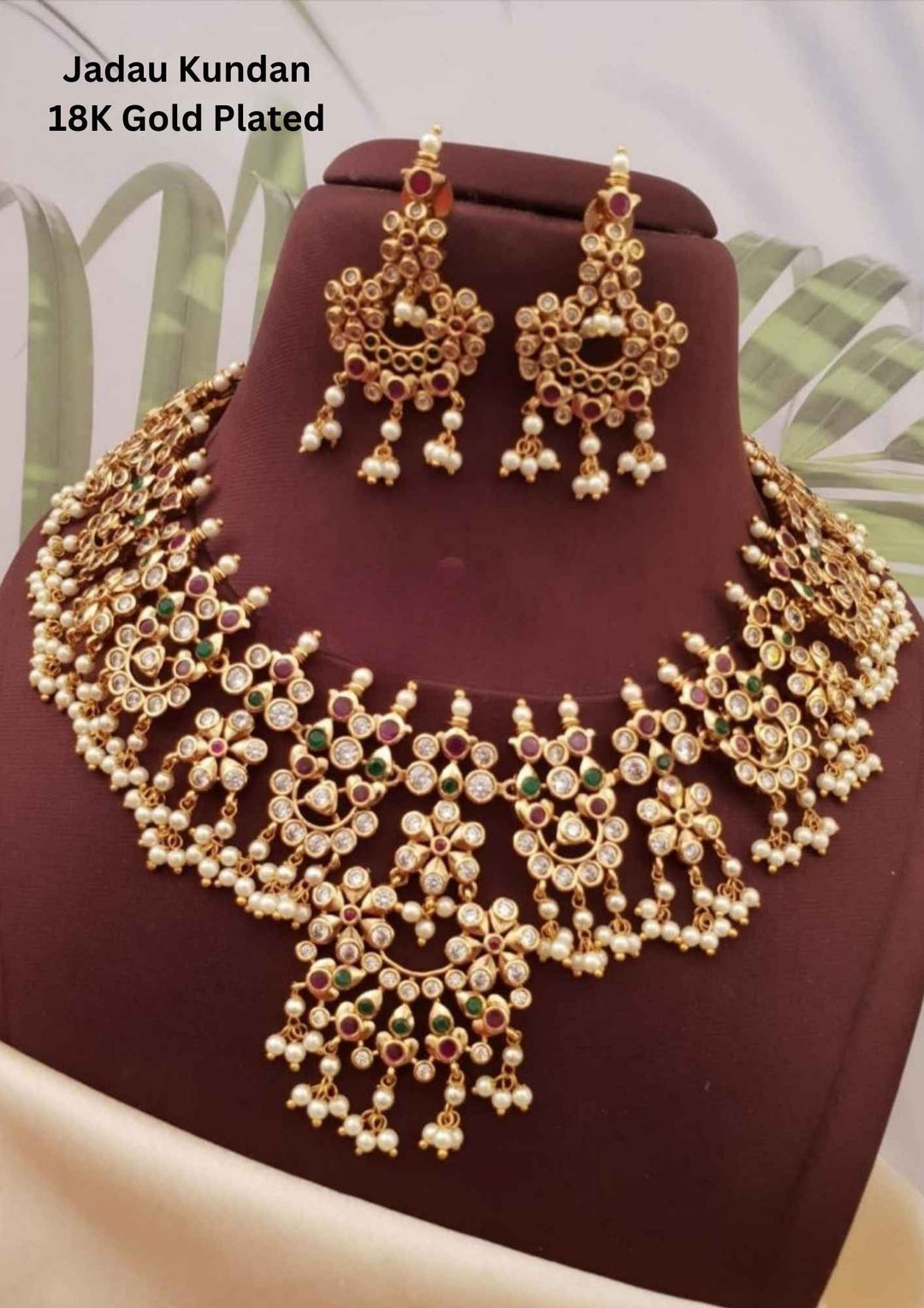 Jadau Kundan Gold Plated Necklace with Earrings 