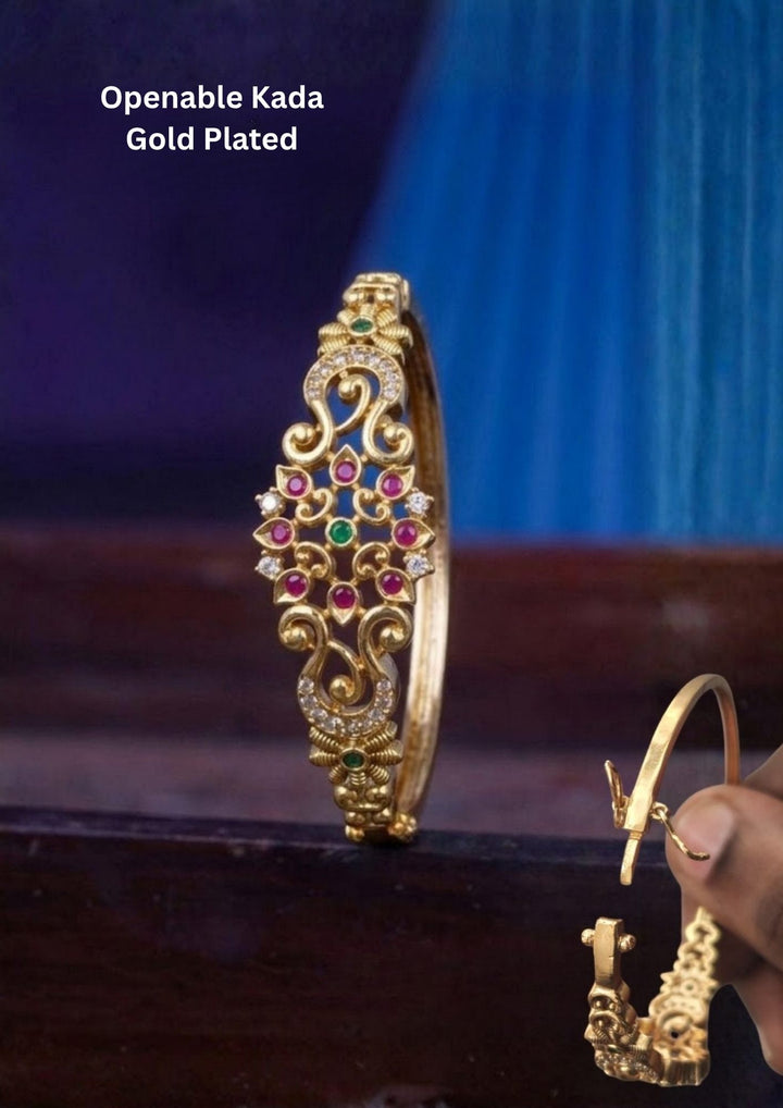 Jadau Kundan Gold Plated Openable Bracelet (Kada)