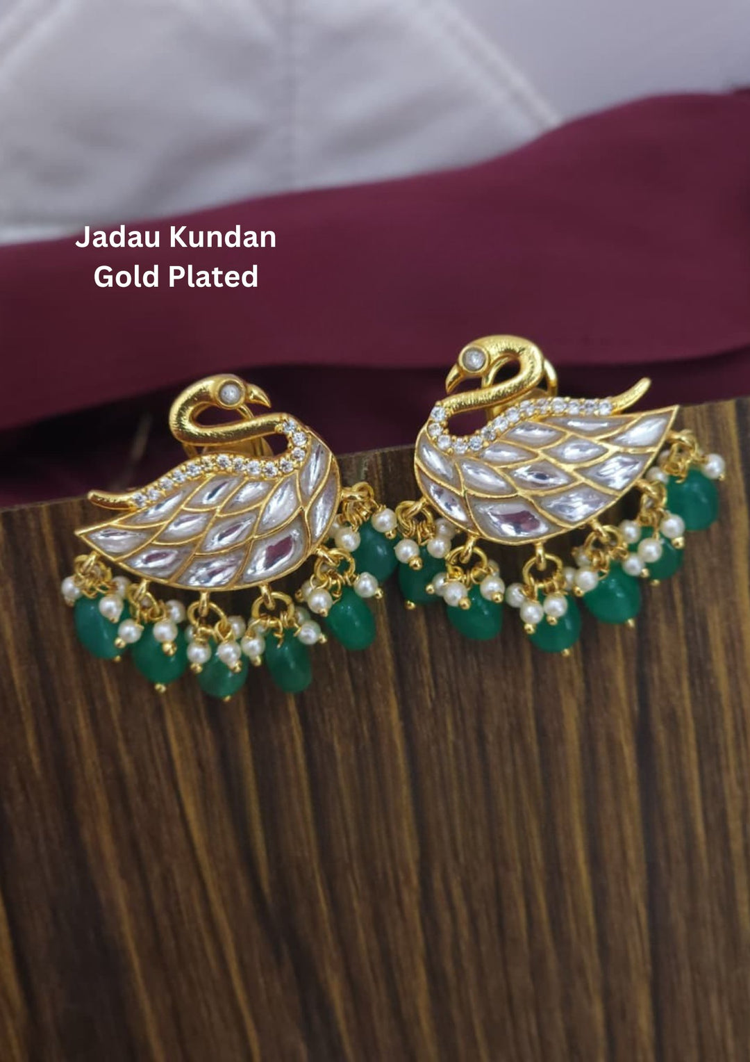 Jadau Kundan Gold Plated Swan Earrings for New Look Goes well with both Modern and Traditonal