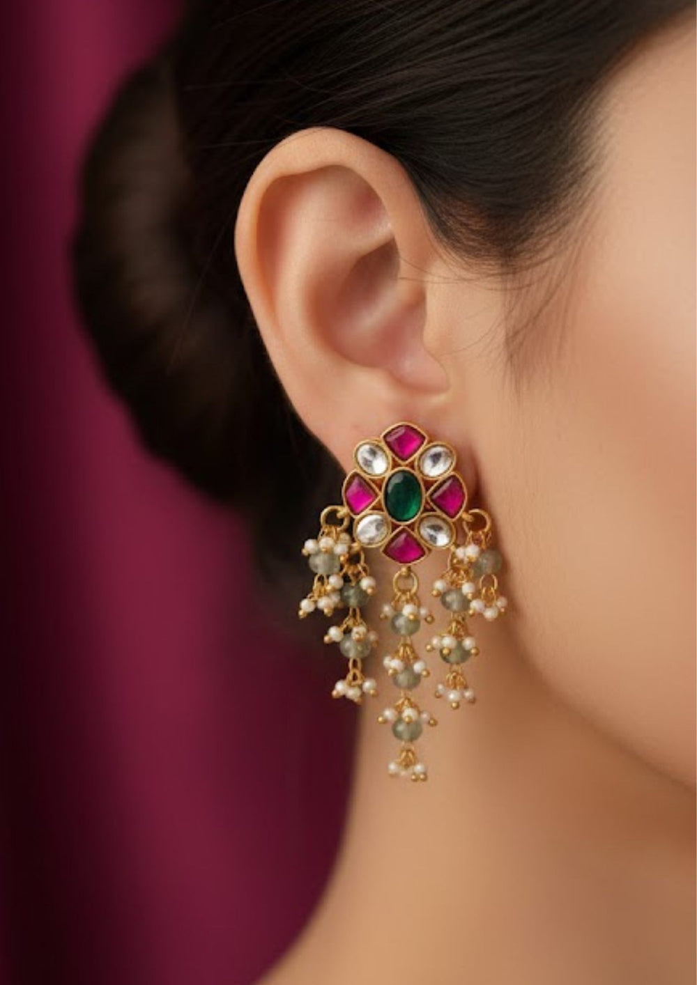 Jadau Kundan Gold Plated Screwback Earrings