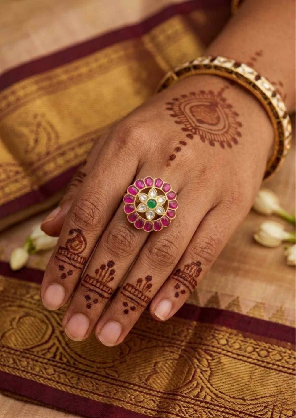 Jadau Kundan Gold Plated Adjustable Finger Ring