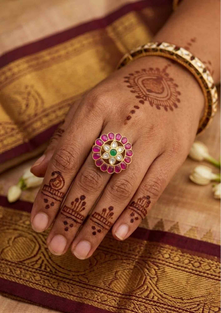 Jadau Kundan Gold Plated Adjustable Finger Ring