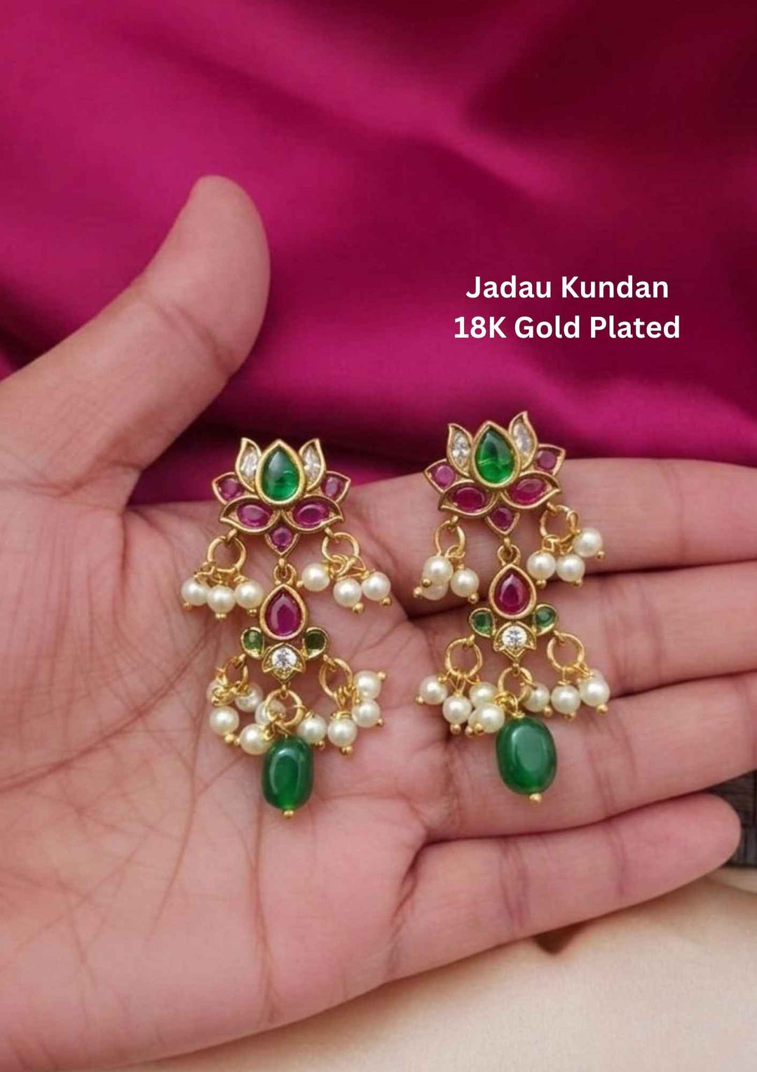 Jadau Kundan 18k Gold Plated Beads Earrings 
