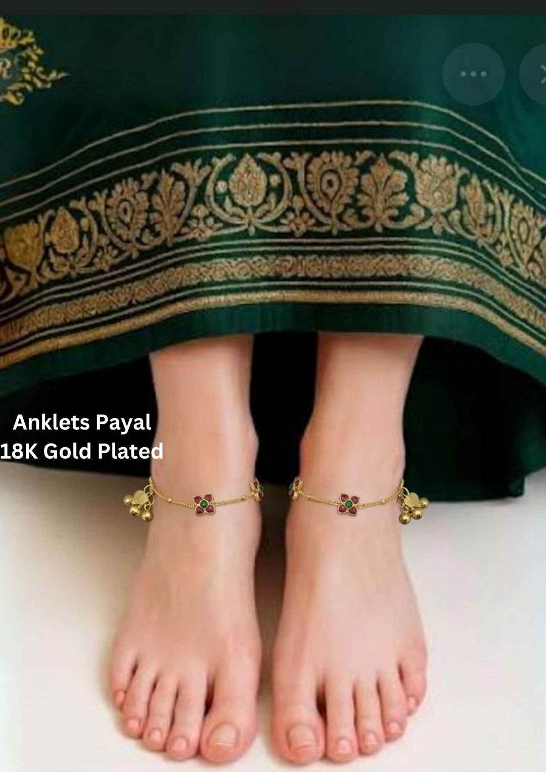 Jadau Kundan Gold Plated Flower Design Anklets (Payal or Kolusu)