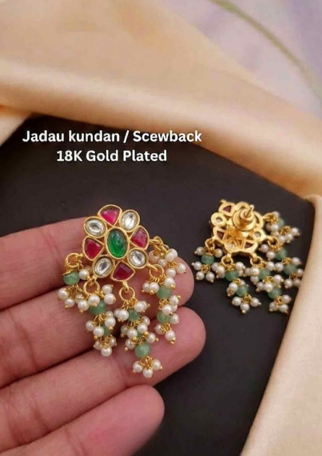 Jadau Kundan Gold Plated Screwback Earrings
