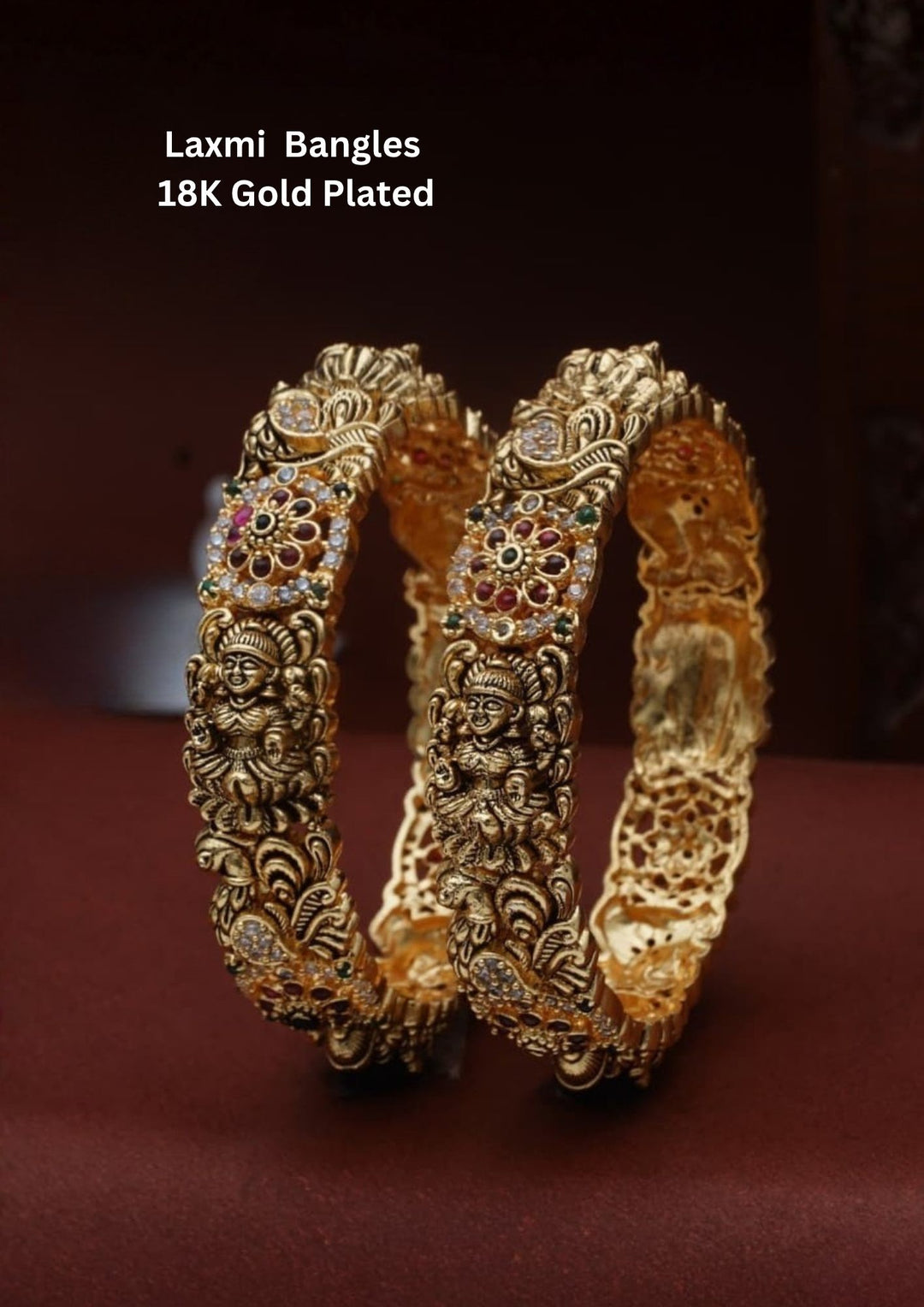 Jadau Kundan Gold Plated Temple Lakshmi Bangles (Set of 2) 