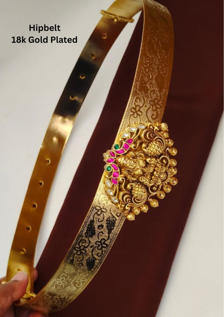 Jadau Kundan Gold Plated Temple Lakshmi Devi Hipbelt (Vaddanam)
