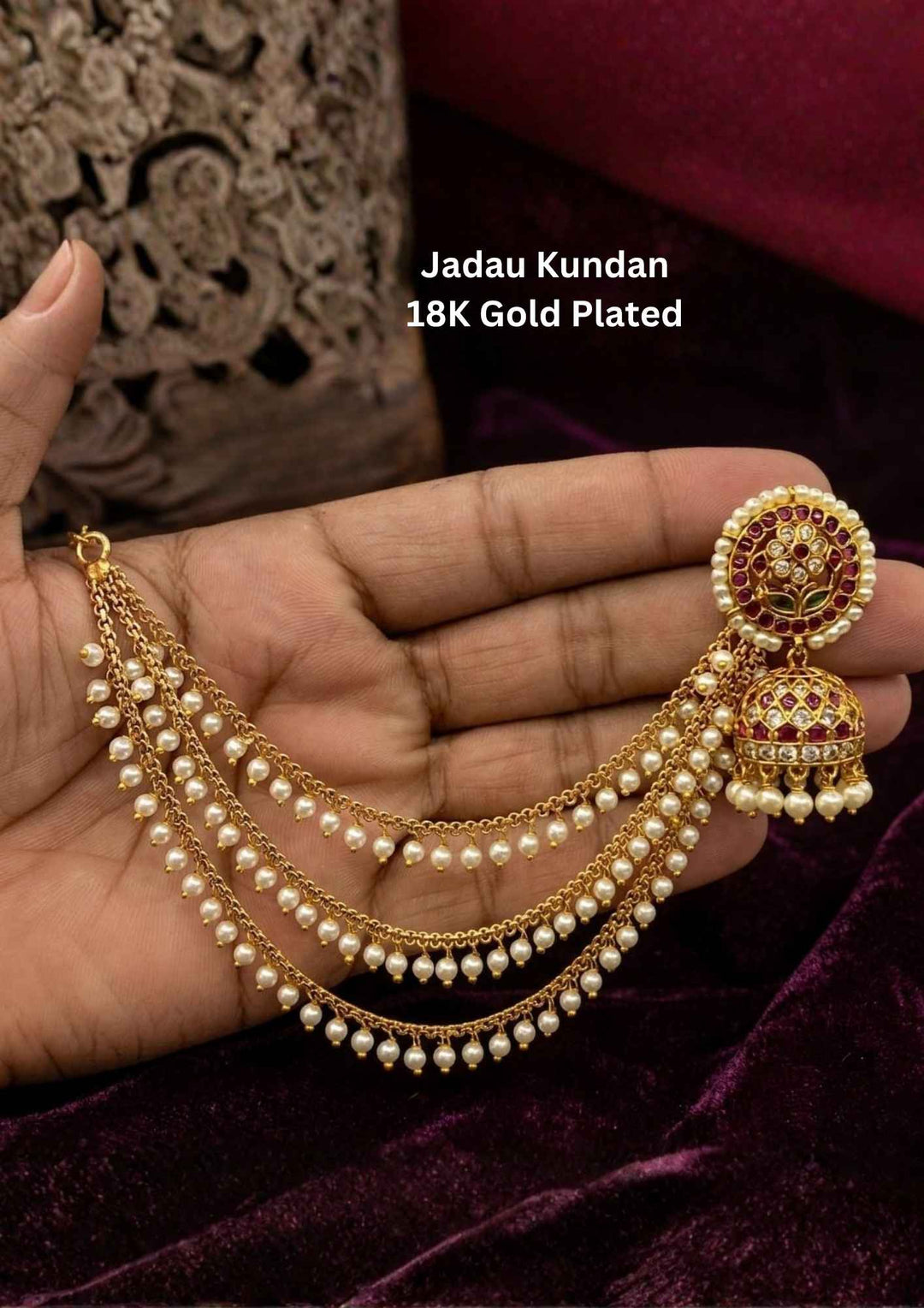 Jadau Kundan Gold Plated Traditional Earrings and Earchains (Combo)