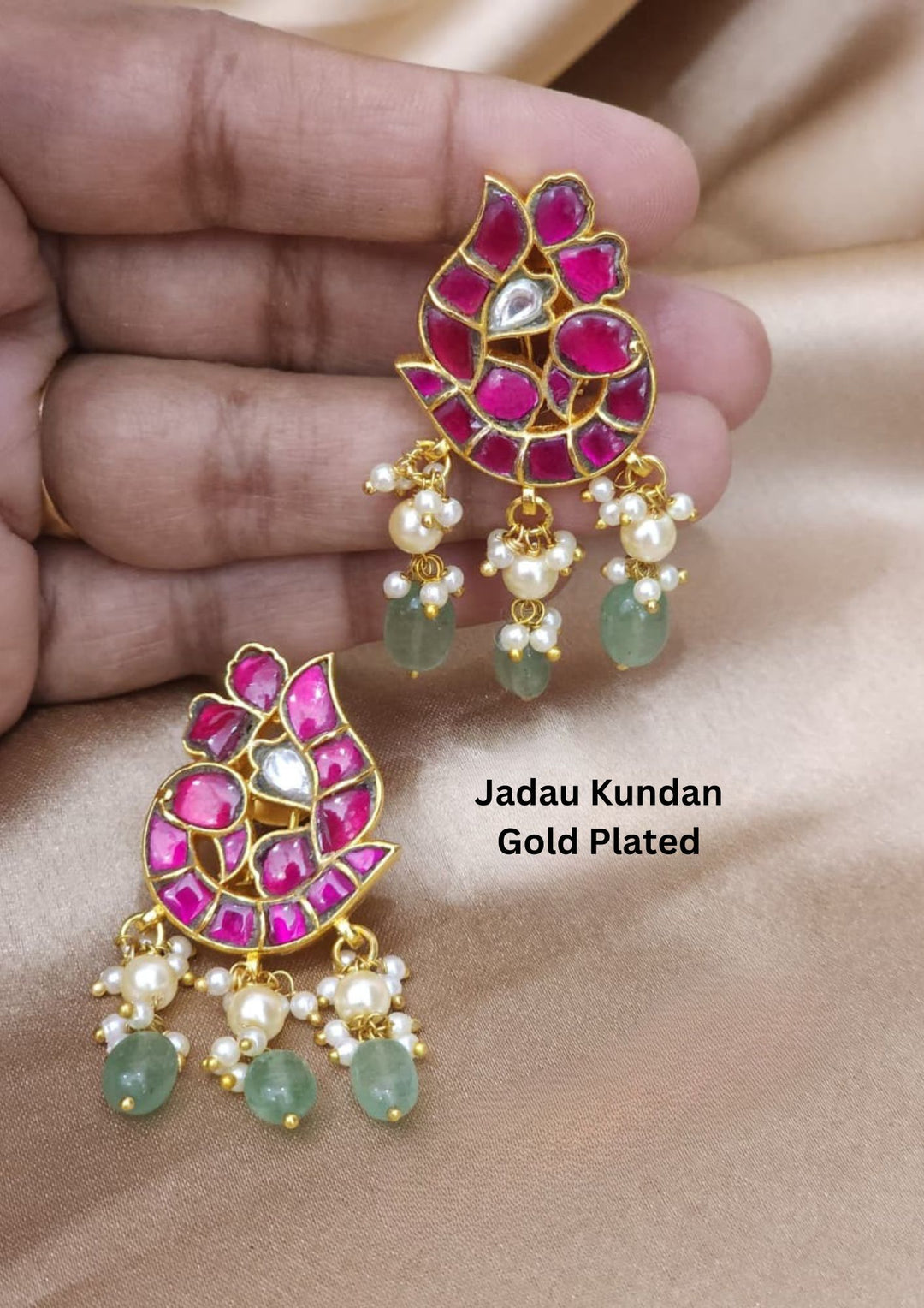 Jadau Kundan & Beads Gold Plated Earrings