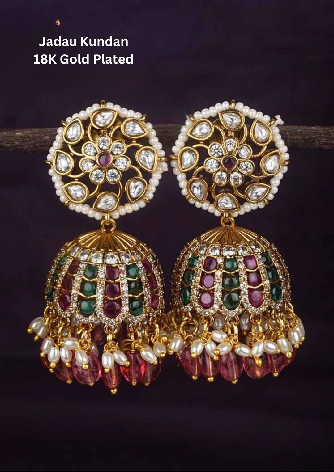 Jadau Kundan & Beads Gold Plated Jhumka's