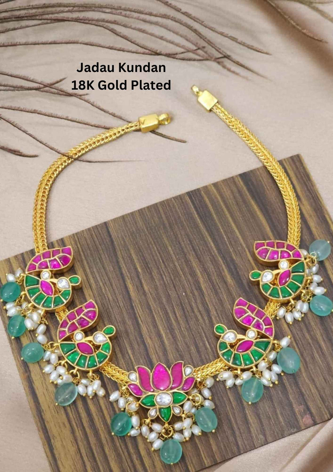Jadau Kundan & Beads Gold Plated Peacock Necklace