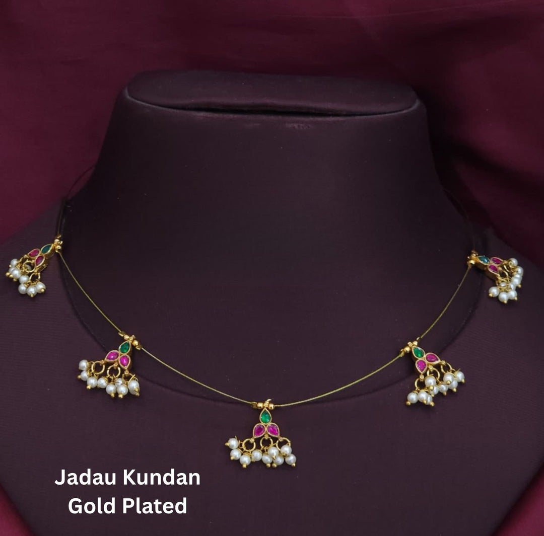 Jadau Kundan & Beads Gold Plated Invisible Necklace