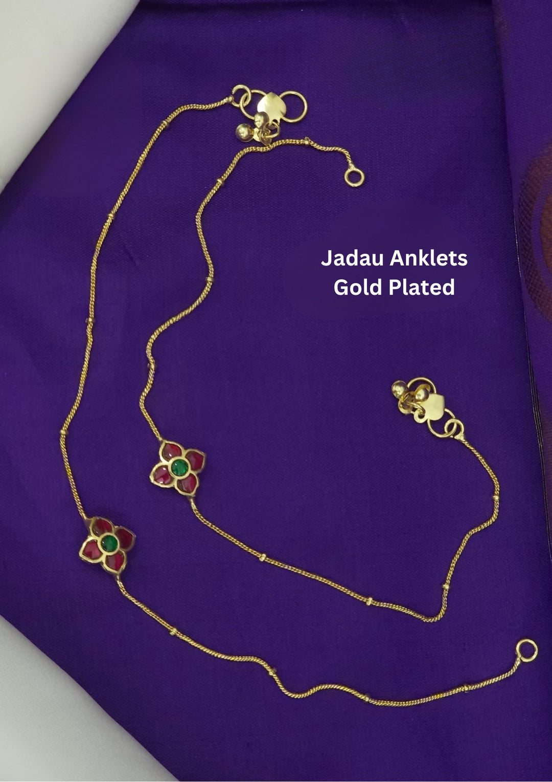 Gold Plated Jadau Kundan Flower design Anklets for Daily wear