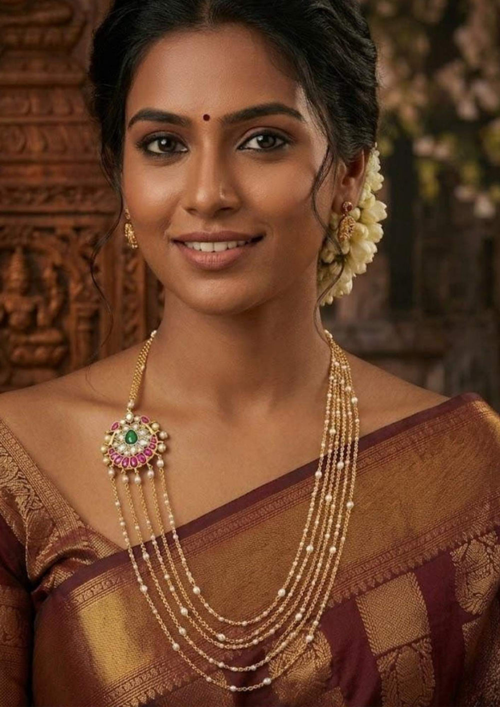 Jadau Kundan Gold Plated Chandraharam Haram Necklace Model Image