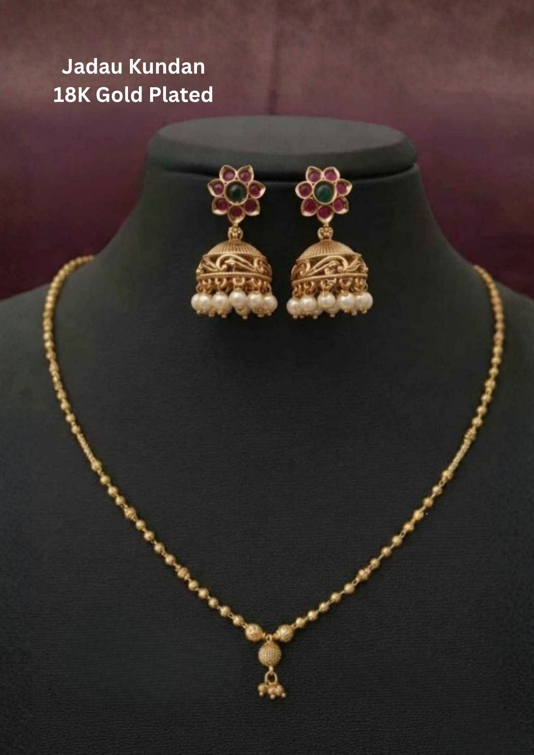 Jadau Kundan Gold Plated Daily wear Necklace with Jhumkas Combo 