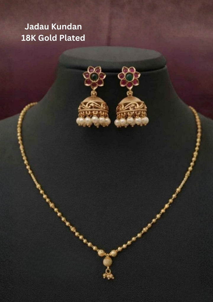 Jadau Kundan Gold Plated Daily wear Necklace with Jhumkas Combo 