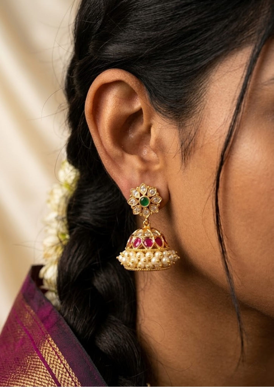 Jadau Kundan Gold Plated Earrings Model Pic