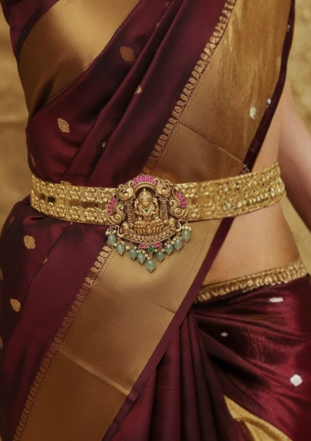 Jadau Kundan Gold Plated Lakshmi Temple Hipbelt (Vaddanam) 