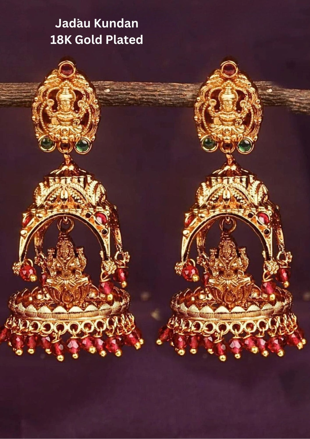 Jadau Kundan Gold Plated Laxmi Devi Temple Jhumka