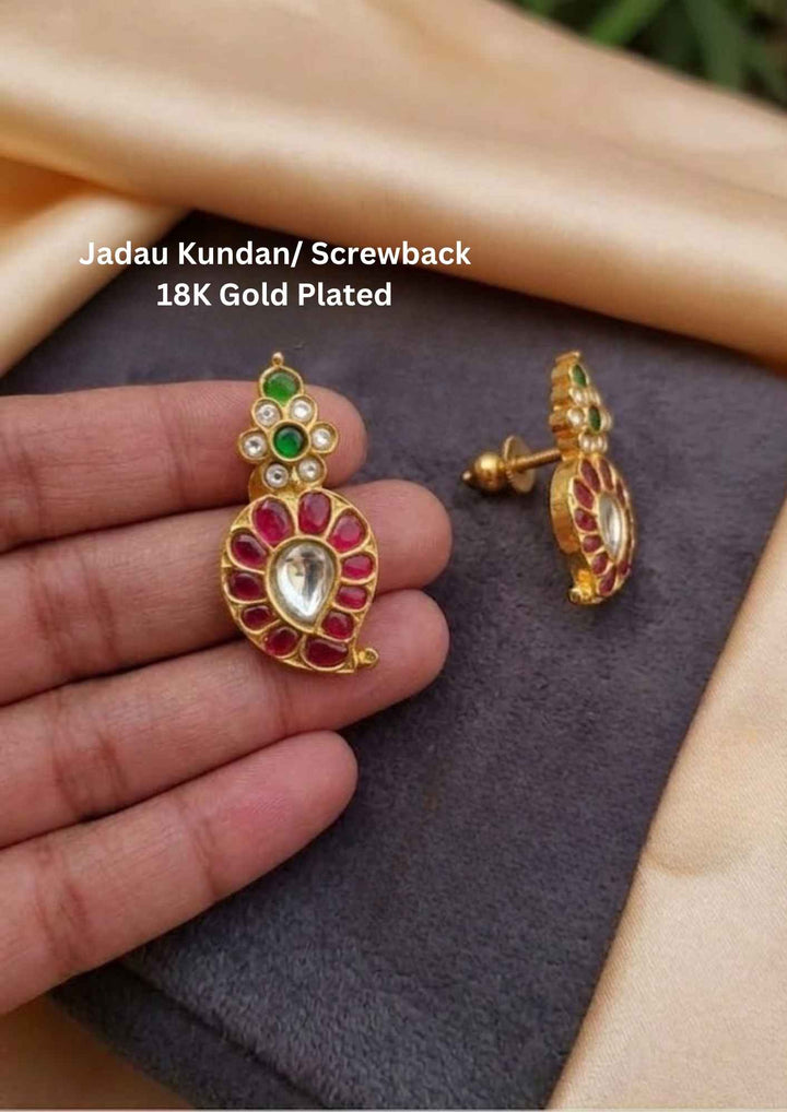 Jadau Kundan Gold Plated Screwback Earrings
