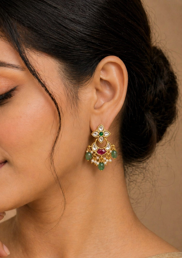 Jadau Kundan Gold Plated Screwback Earrings
